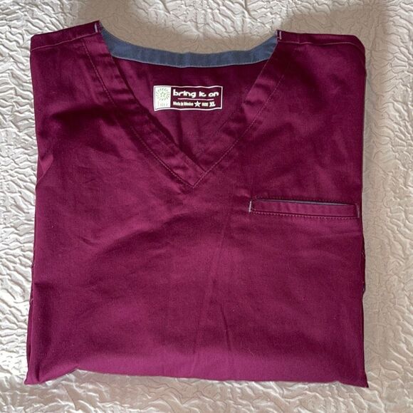 Bio™ 19021 Womens‎ Stretch Angle V-Neck Scrub Top. Maroon Size XL - Picture 5 of 9